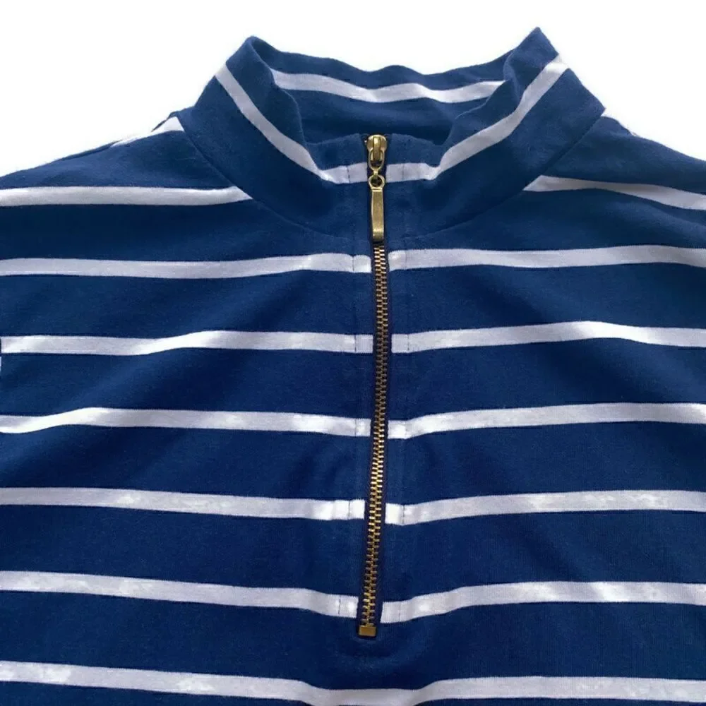Cape Madras Anthro Quarter Zip Long Sleeve Preppy Pullover Navy White Stripes XS